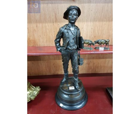 FRENCH BRONZE STATUE OF SCHOOL BOY SIGNED MARCEL DEBUT 1865-1933. STANDS 23.5" TALL INCLUDE BASE