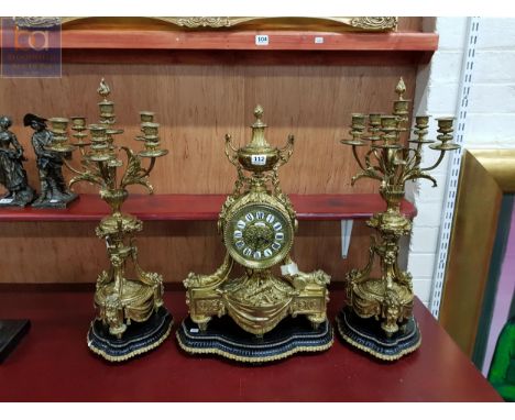 A Large 19th Century Gilt Bronze Louis XVI Style Mantle Clock Set. The Clock Signed By G.Philippe, Palais Royal 66 &amp; 67 I