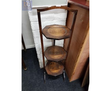 VINTAGE FOLDING 3 TIER WOODEN CAKE STAND 