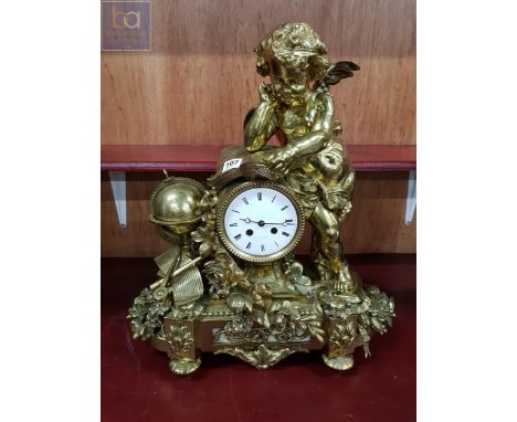 SUPERB GILT BRONZE CLOCK BY HENRY MARC OF PARIS 20.5" HIGH BY 18" LENGTH