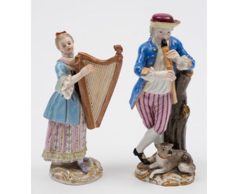 A Meissen figure of a musician and one similar: the first in the form of a youth pipe player from the set of the 'Revelers' a