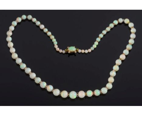 A graduated opal bead and faceted glass bead, single string necklace:, the opals graduating from 3.5mm diameter - 8.5mm diame