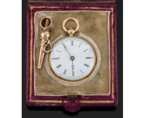 Girard et Bornand, A.S.Croix. A fine gold cased miniature fob watch: the circular white enamel dial, 20mm diameter with Roman