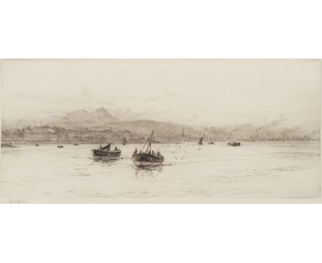 William Lionel Wylie [1851-1931] - 
Fishing boats and shipping in a harbour:-
etching, signed in pencil in the lower left mar