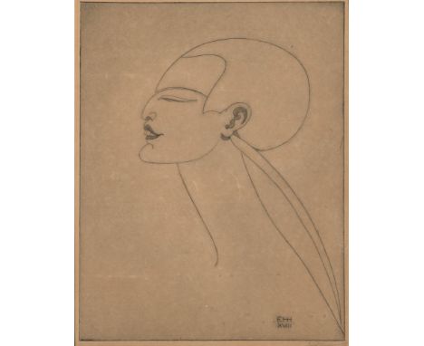 * Ernst Hansen [Danish, 1882/1892 -1968]-
A young woman, stylised head profile:-
signed in pencil bottom right and dated 1918