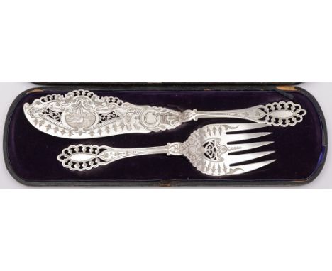 A pair of Victorian provincial silver fish servers, maker James & Joshiah Williams, Exeter, 1872: with engraved ladle and tin