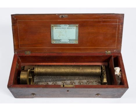 Nicole Freres, a 19th century musical box, playing six airs:, Gamme No 987,  the 27.5cm. key wound cylinder playing to a stee