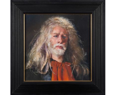 * Robert O Lenkiewicz [1941-2002]-
Self-Portrait with Red Scarf:-
signed twice and inscribed on the reverse
oil on canvas
48 