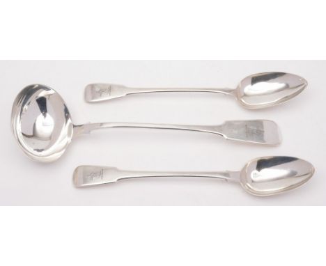 A George III silver fiddle pattern basting spoon, maker William Eley, William Fearn & William Chawner, London, 1812: crested 