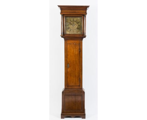 David Hatfield, Bosworth, an oak longcase clock: the eight-day duration movement striking the hours on a bell, the square bra