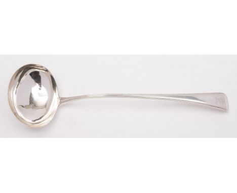 A George III silver Old English and thread pattern soup ladle, maker Solomon Houghman, London, 1797: crested, 33cm long, 6.41