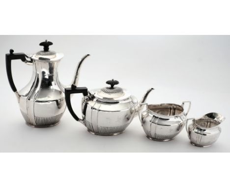 An Edward VII matched silver four-piece tea and coffee service, maker Henry Stratford, London 1901, Sheffield, 1903,1904 and 