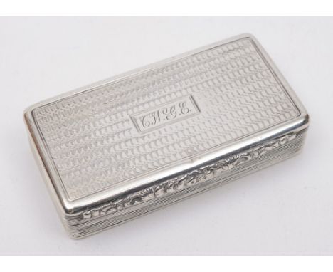 A William IV silver snuff box, maker Edward Smith, Birmingham, 1834: initialled, of rectangular outline, with engine turned d