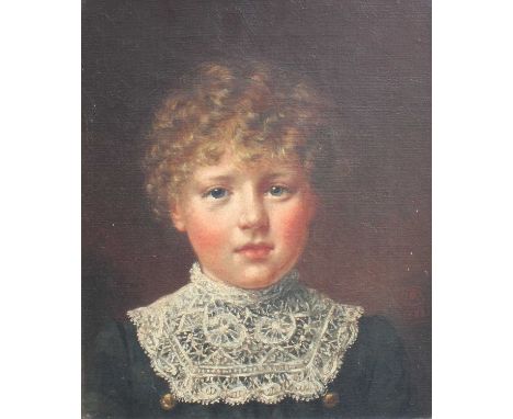 Caroline Alice Millington (1853-1929) Portrait of a child, bust length, wearing a lace collar Monogrammed and dated 1886, ins