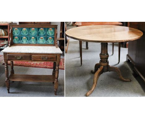 An Oak Tripod Table, and a tile back washstand