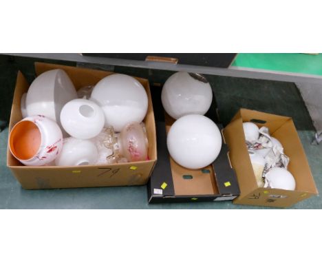 Three boxes of glass lamp and/or lantern shades 