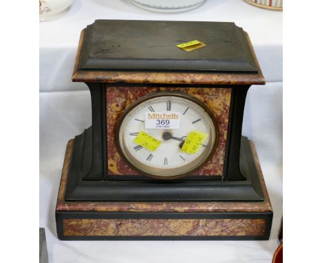 Slate and marble mantle clock decorated with purple and cream panels 