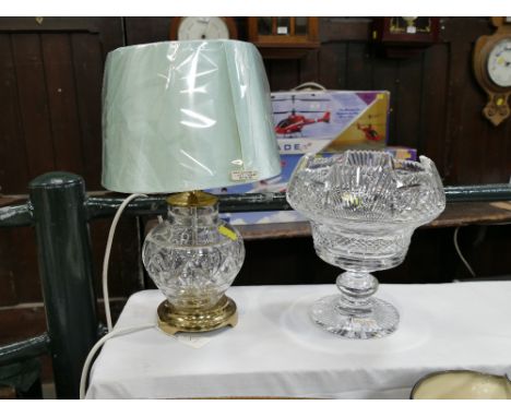 Waterford crystal fruit bowl and Waterford crystal lamp base with green shade 