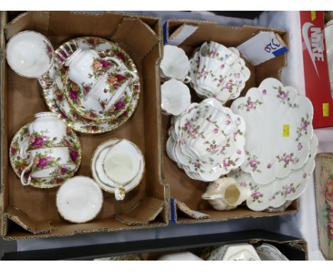 Box of Old Country Rose cups and saucers and box of tea set 