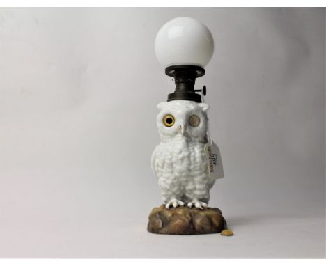 Continental ceramic owl form oil lamp 