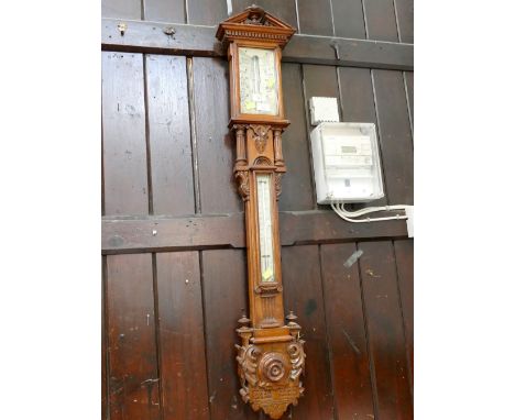 Victorian oak stick barometer inscribed " J. Mackie", length 112 cm (Ivory Exemption Certificate XR4BGCIA)