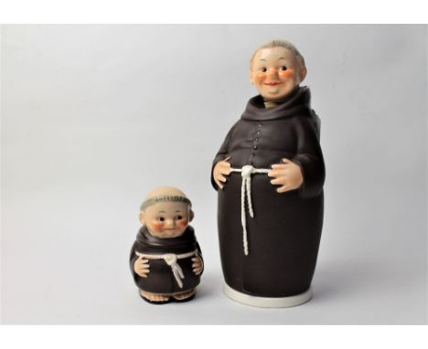 Two Goebel monks, "Razor Blade Holder" and "Decanter and Shot Glass Holder" 