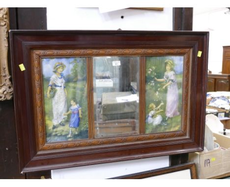 Ornate mirror with side panel pictures, 90 cm x 60 cm 