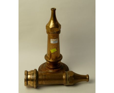 Two vintage brass fire hose nozzles 