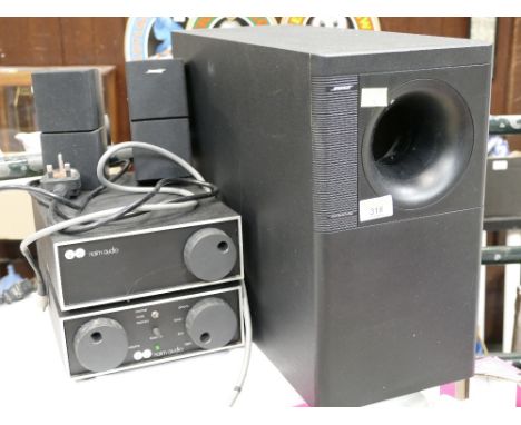 Two Naim audio tuners, Bose Acoustimass system Series 3 speaker system and two smaller Bose speakers 