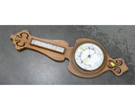 Oak wheel aneroid barometer, 87 cm 