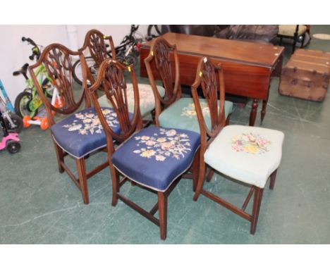 Five 19th century chairs with floral tapestry embroidered seats 