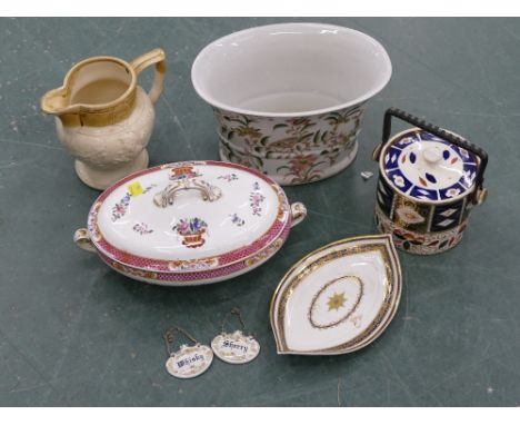 Spode tureen, stoneware jug, Imari pattern tobacco jar, etc 