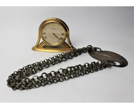 Jean Roulet brass mantle clock and large white metal Indonesian belt