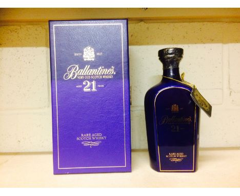 BALLANTINE'S AGED 21 YEARS DECANTER
Blended Scotch Whisky. 
70cl, 43% volume, in blue ceramic decanter and presentation box. 