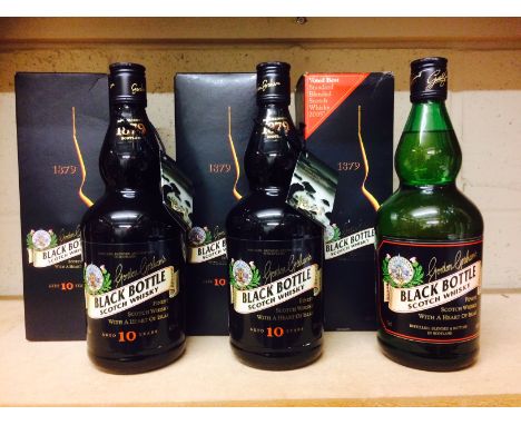 BLACK BOTTLE AGED 10 YEARS (3)
Blended Scotch Whisky. 
700ml, 40% volume, in carton. 
3 bottles.  CONDITION REPORT: All very 