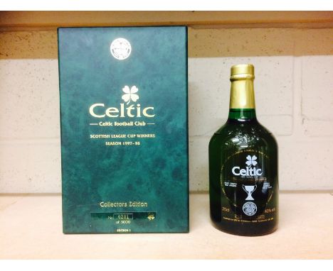 CELTIC SCOTTISH LEAGUE CUP WINNERS 1997 AGED 12 YEARS
Blended Scotch Whisky
Bottle no. 201 of 5000. 70cl, 40% volume, in box 