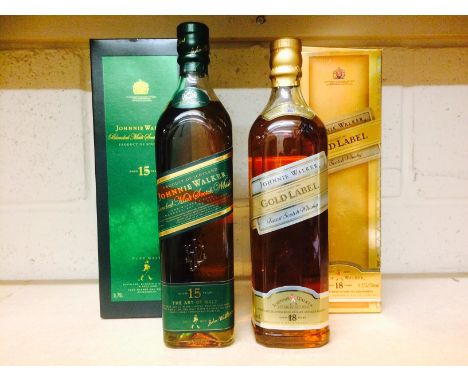 JOHNNIE WALKER GOLD LABEL AGED 18 YEARS
Blended Scotch Whisky
75cl, 43% volume, in carton.
JOHNNIE WALKER GREEN LABEL AGED 15