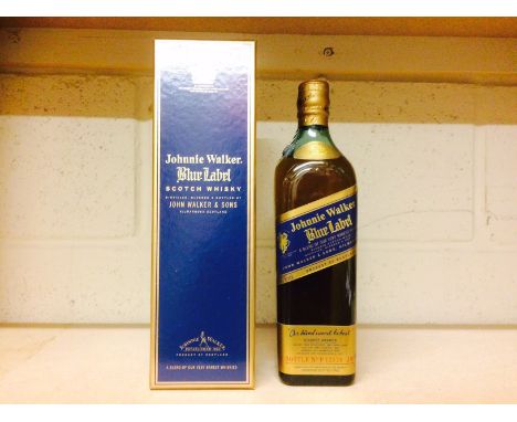 JOHNNIE WALKER BLUE LABEL
Blended Scotch Whisky
Bottle no. P12126 JW. 75cl, 43% volume, in box. CONDITION REPORT: FIll level 