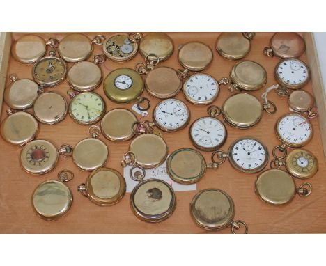 A collection of 31 gold plated pocket watches (spares and repairs) and another four gold plated pocket watch cases.  Conditio