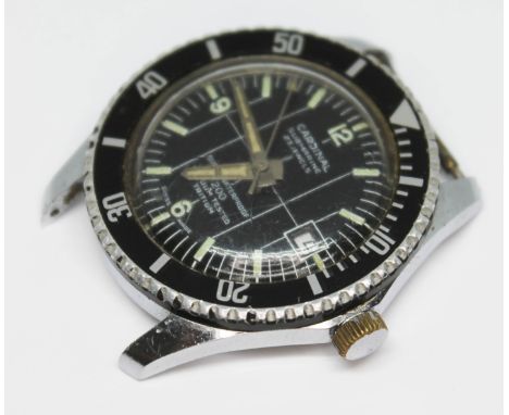 A vintage Cardinal Submarine Super Waterproof diver's wristwatch with signed black dial, lumed hands and hour markers, date a
