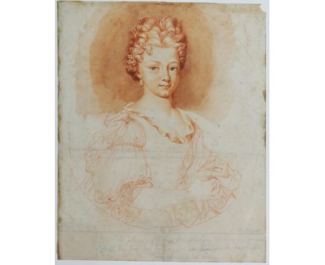 Bernard Picart (French 1673-1733), Maria Luisa of Savoy (1678-1714), Queen Consort of Spain, 3/4 length portrait seated and l