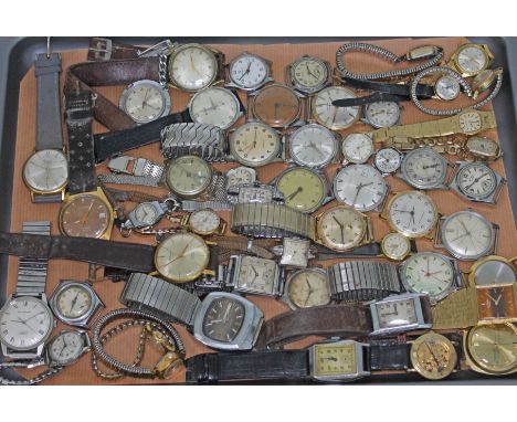 A collection of 53 mechanical wristwatches including Rotary, Cyma, Sekonda, Ingersoll, Services, Garrard, Timex, Avia, Everit