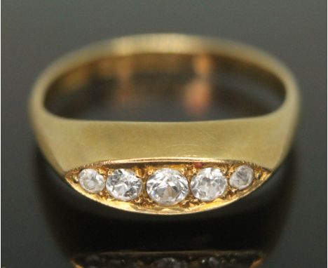 A Victorian hallmarked 18ct gold five stone diamond ring, gross wt. 3.31g, size L/M.  
