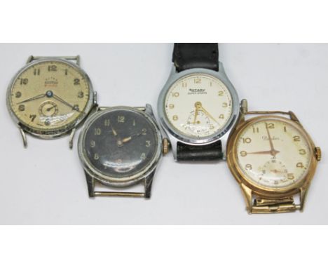 Four 1930s/40s mechanical wristwatches to include a Rotary Super-Sports, a Pioneer, a Super Roamer and a black dial military 
