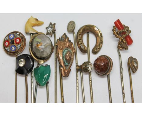 A group of 13 antique &amp; vintage stick pins.  