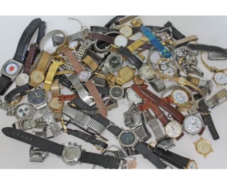A tin containing approx 70 wristwatches, mixed gents and ladies, mechanical and quartz, including Accurist, Montine, Zenith, 