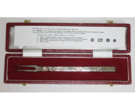 A cased silver pickle fork, Francis Howard, Sheffield 1979  Condition - very good, no damage, little wear.