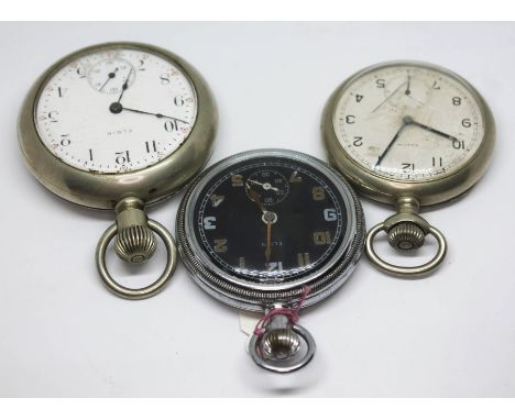 Three Elgin pocket watches including a military issue general service time piece black dial with subsidiary seconds dial and 