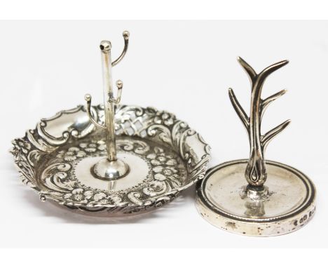 Two hallmarked silver ring trees, height 7cm.  