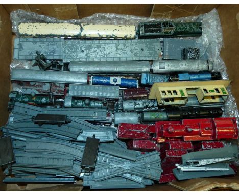 One box containing a quantity of Lone Star 000 gauge diecast locomotives, rolling stock and track (heavily used condition); t